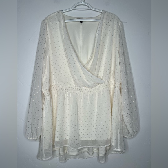 Lane Bryant Tops - Lane Bryant Elegant Cream Long Sleeve Blouse High Low Hem Size 22/24 Office Boho